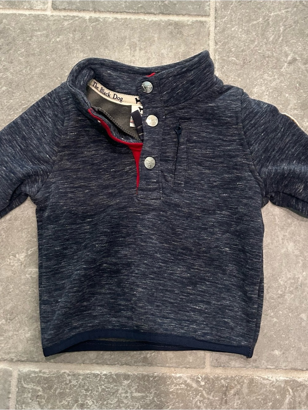 The Black Dog Navy and Red Button-Front Kids Pullover